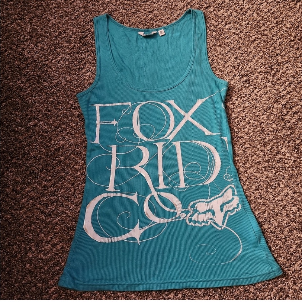 Fox Racing Aqua Blue Graphic Fitted Racerback Tank Top